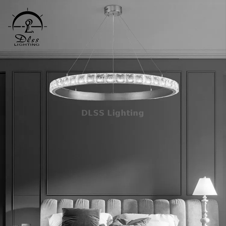 DLSS Lighting Long Indoor LED Hanging Round Ring Metal Chandelier