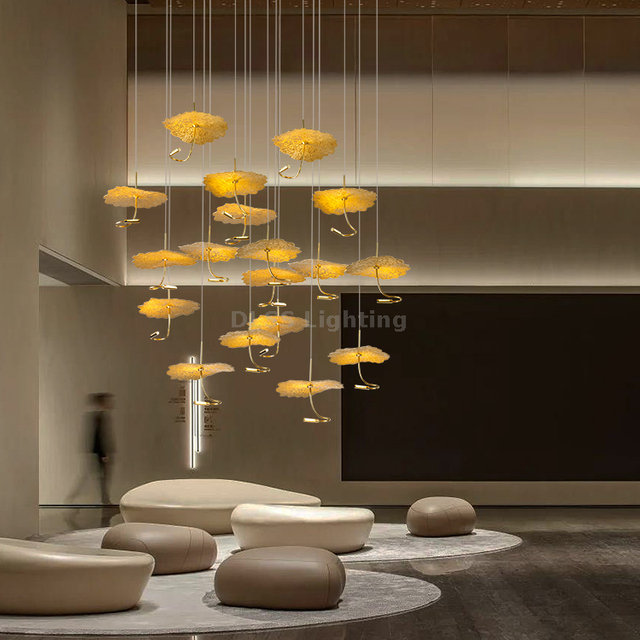 Modern Chandelier High Ceiling Chandelier Foyer Staircase Silver Leaves Ceiling Light Fixture Villa Spiral Pendant Light for Living Room Entryway Round