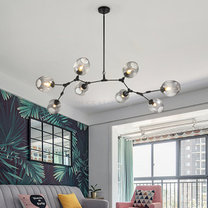Chandelier Globe Ceiling Light for Living Room, 3 Lights, Gold Branches