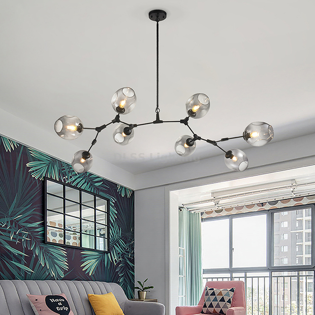 Chandelier Globe Ceiling Light for Living Room, 3 Lights, Gold Branches