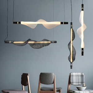 Nylon Shade Vertical Linear Acrylic Pendant Light LED Hanging Light Fixture 