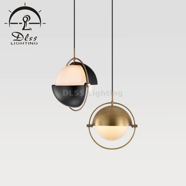 Personalize Lighting Global Adjustable Gold Metal Shade with Milky White Glass Pendant Lighting 9902