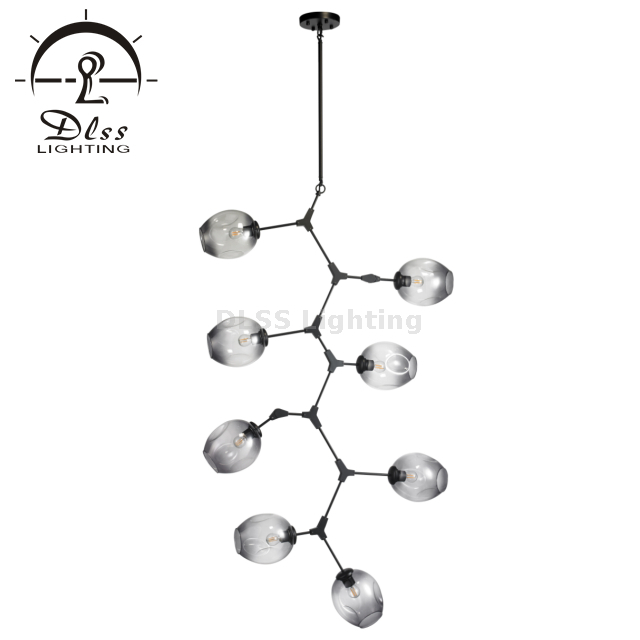 High Sputnik Chandeliers High ceiling Chandelier Smoky 8-Lights Glass Bubble Balls