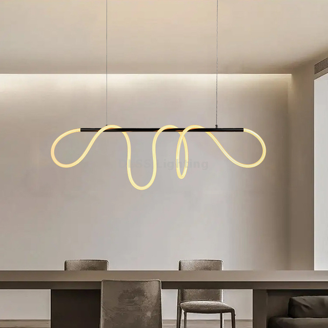 Home Decor Pendant Lamp Bedroom Room Decoration Soft Line Lamp Gold Modern Led Chandelier Lighting