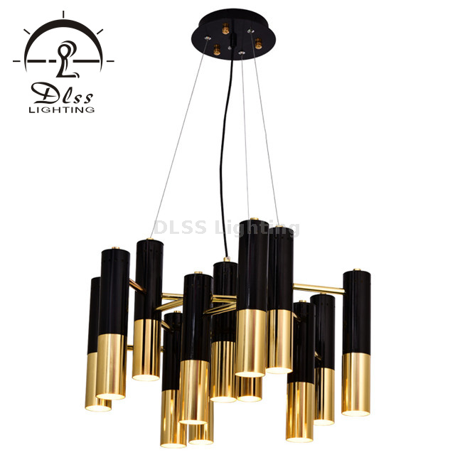 Lighting Factory Cylinder Black & Gold Tube Single Pendant Lamp for Wholesale