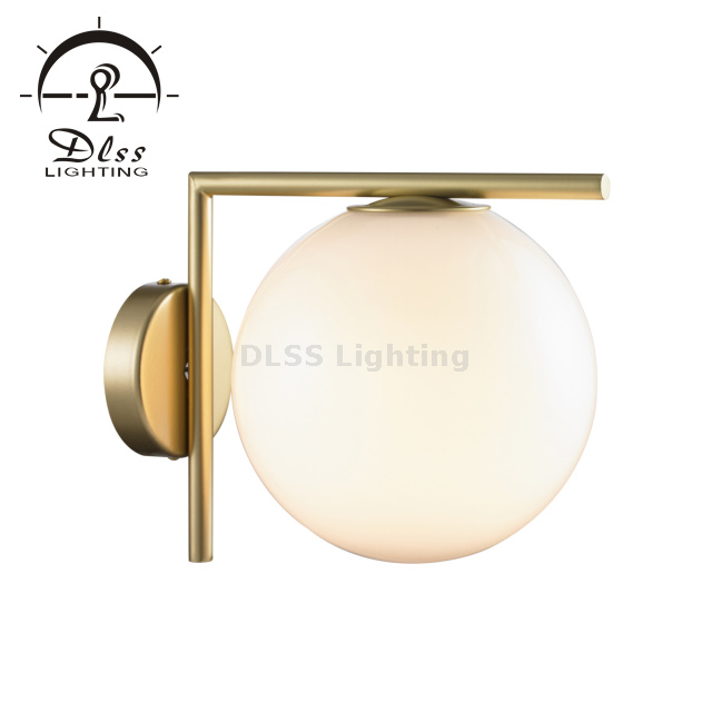 Gold Floor Lamp with White Glass Lamp Shade, for Bedroom and Living Room, Modern Standing Lamp