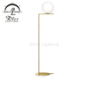 Gold Floor Lamp with White Glass Lamp Shade, for Bedroom and Living Room, Modern Standing Lamp