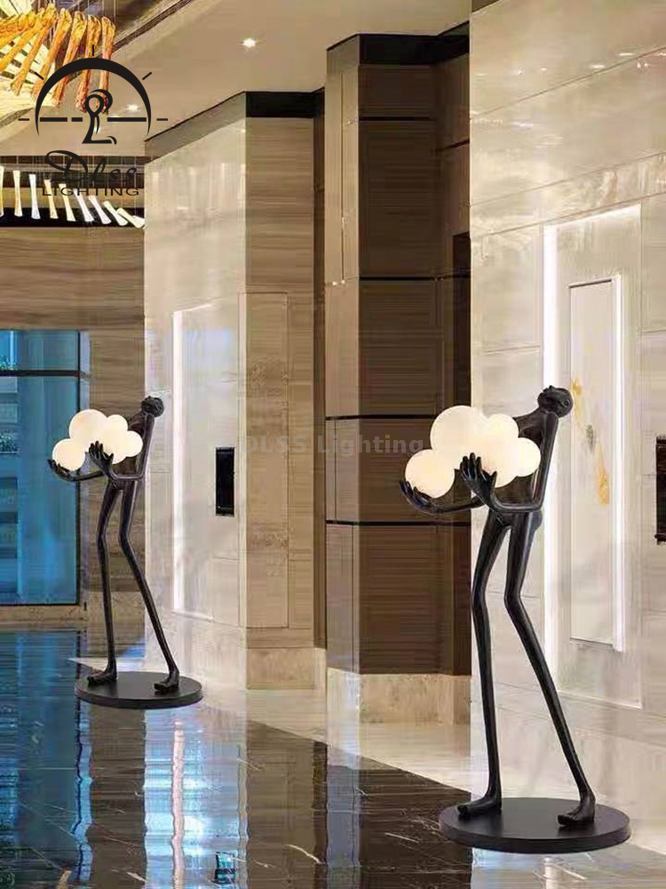 DLSS Project Lighting Big Receiption Floor Lamp Black Resin with Opal Glass Project Large Floor Lamp