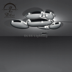 Project Large Ceiling Lamp for Villa, Silver Acrylic Cobble Stone LED Ceiling Lamp