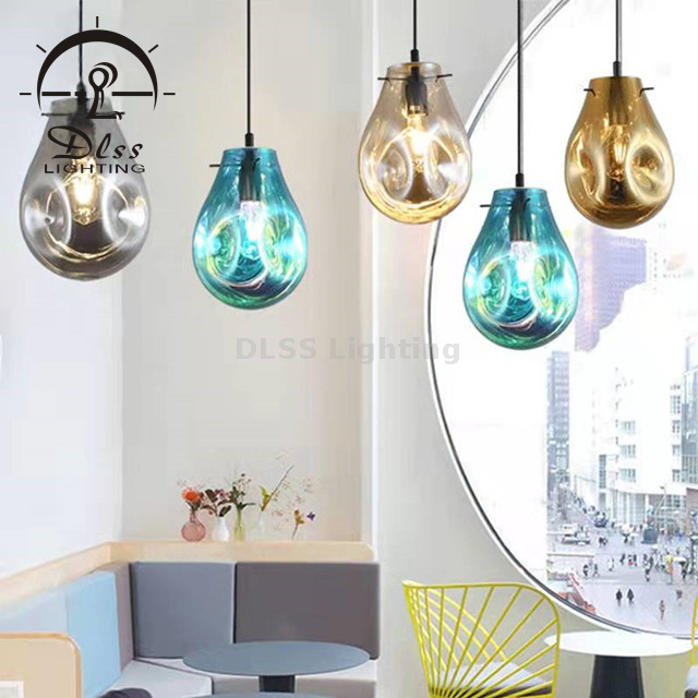 9208P Creative Blue Glass Shade Led Lamp Nordic Style Indoor Pendant Lighting