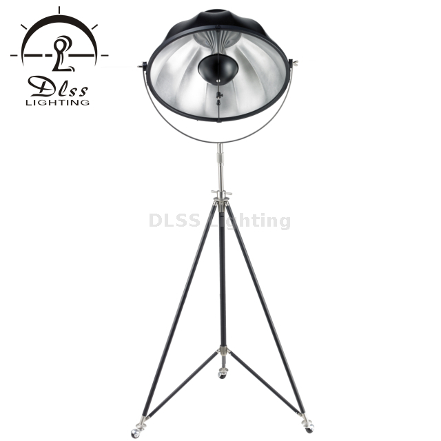 Fascino Industrial Modern Studio Tripod Floor Lamp Tall Standing Light with Dish Shade, Black/Silver