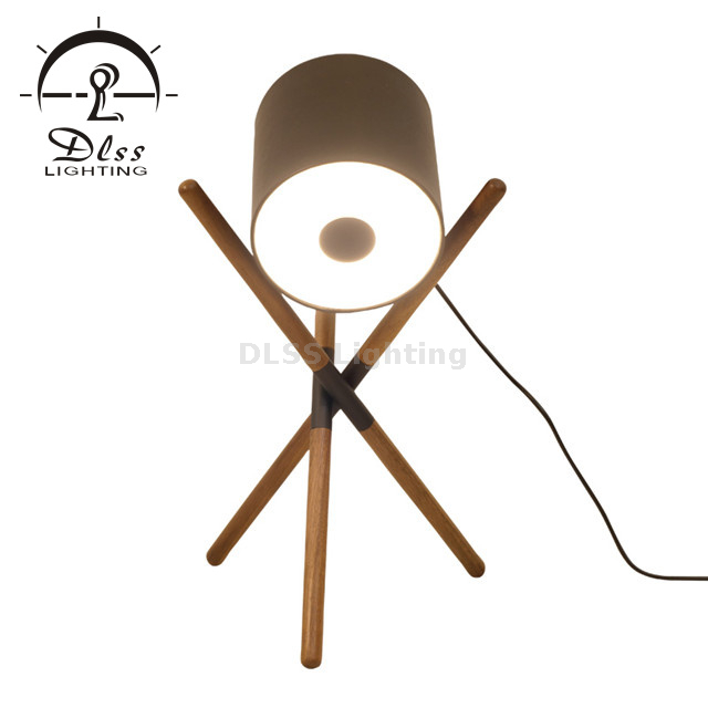 European Table Lamp for Home Decor, Decorative Leather Shade Walnut Tripod Table Lamp