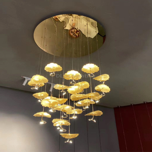 Modern Lighting Manufacturer Gold Leaves Flush Mount Light For Villa Living Foyer High Ceiling Large Led Chandeliers