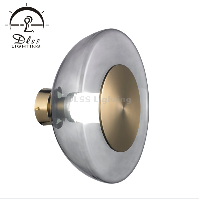 Amber, Smoky Glass Wall Sconce Lighting Gold Metal Modern Brushed Brass Wall Mount Light Mid Century Beside Wall Lamp 9285W