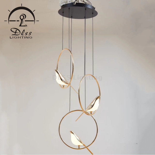 Art Deco 3 Birds LED Chandelier Polished Gold with Lovely Bird Chandelier