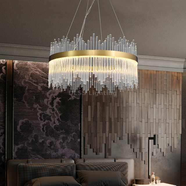 Simple Style Luxury Metal Glass Chandelier Lights for Home Decor Glass Round Circle Modern Led Pendant Lamp