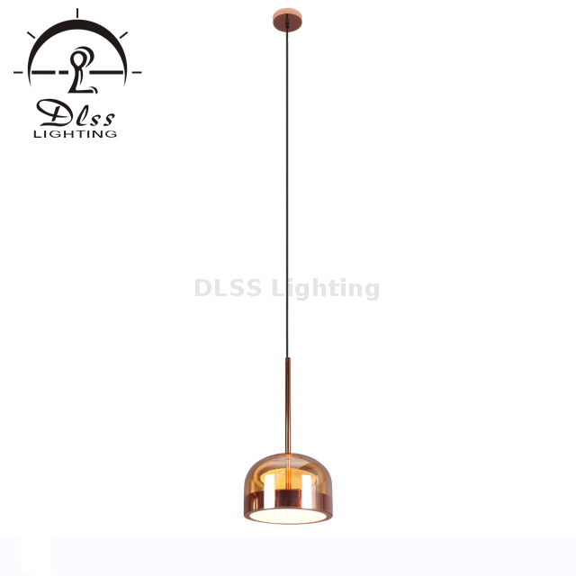 BSCI Audit Factory Engergy Saving LED Amber Glass Shining Copper Metal Pendant Lamp 9705