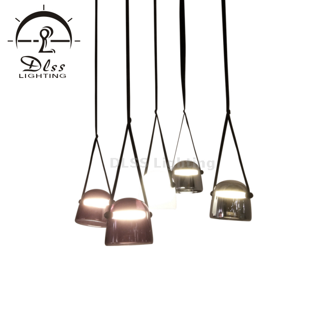 Online Store LED Glass Pendant Light, Smoky Glass with Artificial Belt Hanging Lamp
