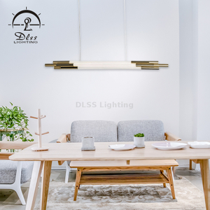 DLSS LED Gold Metal White Glass Group of Pipes Linear Art Chandelier