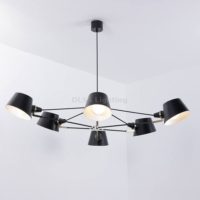 9206P Round Black Shade Down Led Chandelier Lamp for Dining Room Large Modern Chandelier Light
