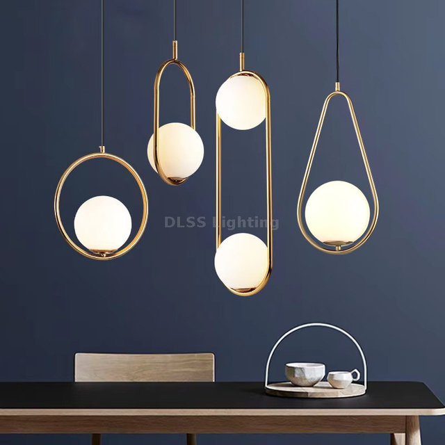 Modern Iron Glass Led Hanging Lamp Indoor Pendant Lighting Home Living Room Dining