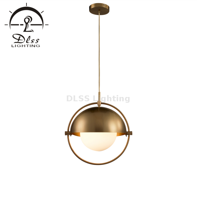 Global Adjustable Gold Metal Shade with Milky White Glass Pendant Lighting