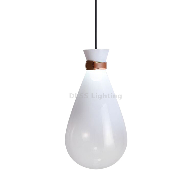 Glass Bag with Leather Loop Modern LED Pendant Lamp Fancy Light Pendant Contemporary Adjustable Hanging Lamp Fixture for Kitchen