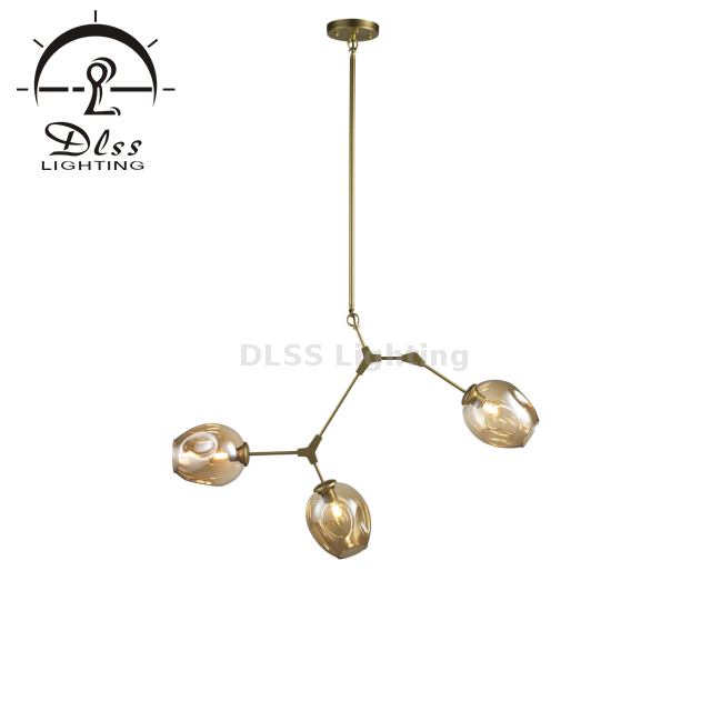 Chandelier Globe Ceiling Light for Living Room, 3 Lights, Gold Branches