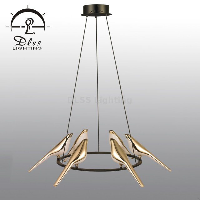 Art Deco 6 Birds LED Chandelier Rotable Shining Gold Birds on a Ring Dia650mm Chandelier