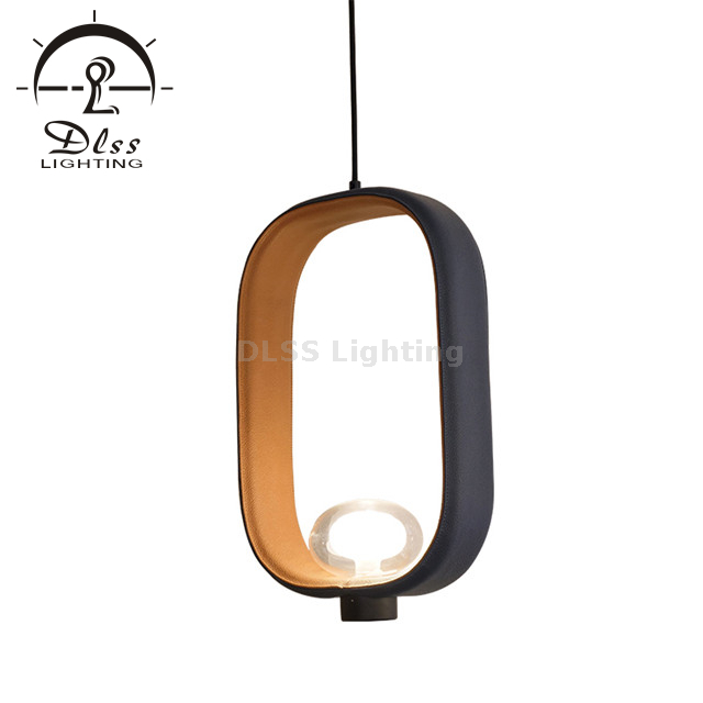 3 Light Chandelier Decorative Real Leather Square LED Pendant Lamp 9990