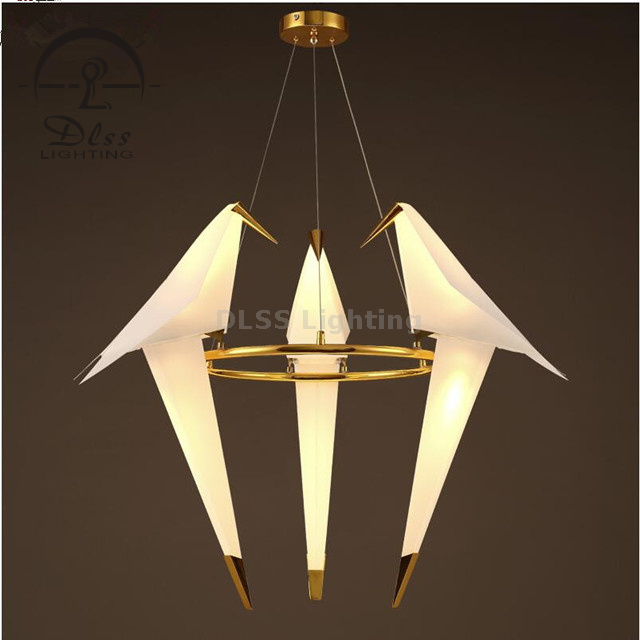 Energy Efficient LED Chandelier 3 Birds on a Gold Loop Magnatic Pendant Lamp