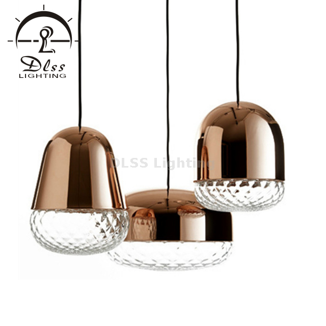 Renowed Professional Factory of Modern Lighting Set of 3 Pendant Lamp with Clear Art Glass and Copper Color Metal 9309