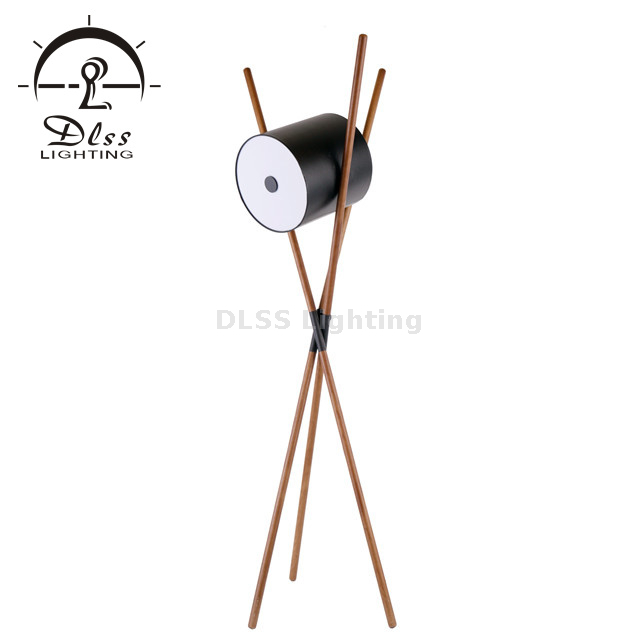 Walnut Black Modern Floor Lamp with Leather Head and Tripod Floor Lamp